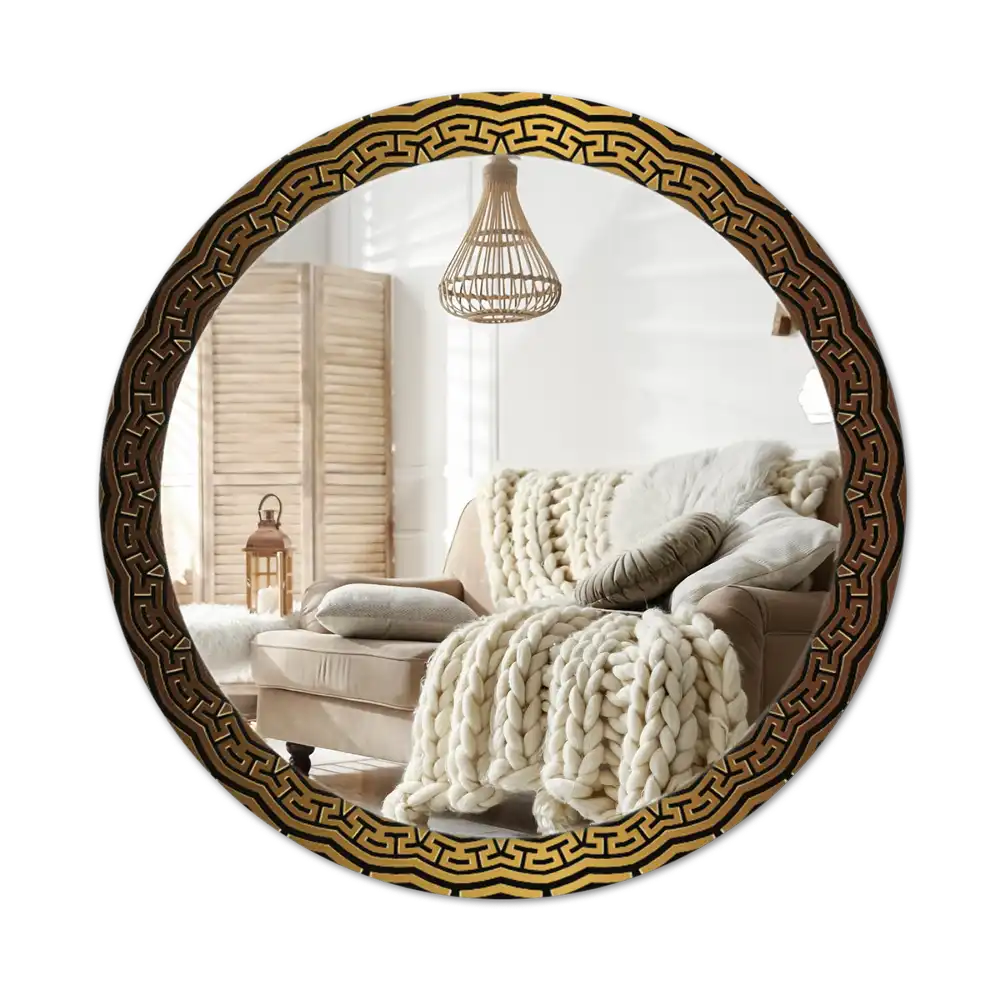 Rund spegel med tryckt Grekisk prydnad