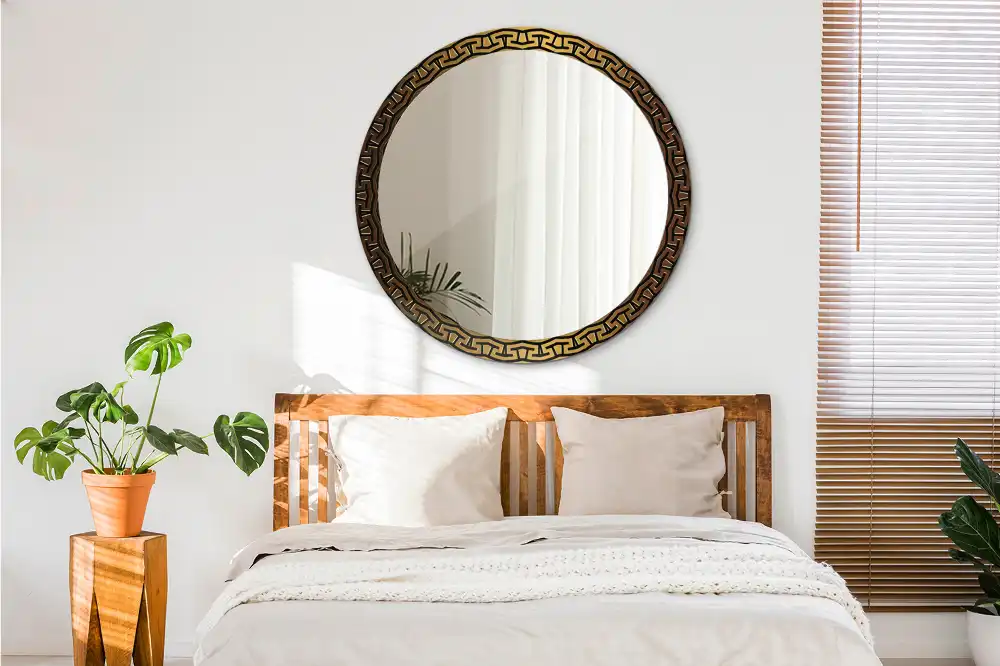 Rund spegel med tryckt Grekisk prydnad