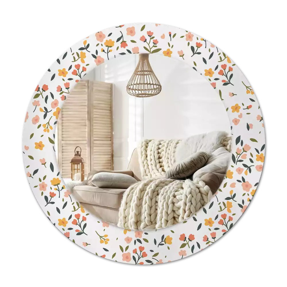 Rund spegel med tryckt ram Små blommor
