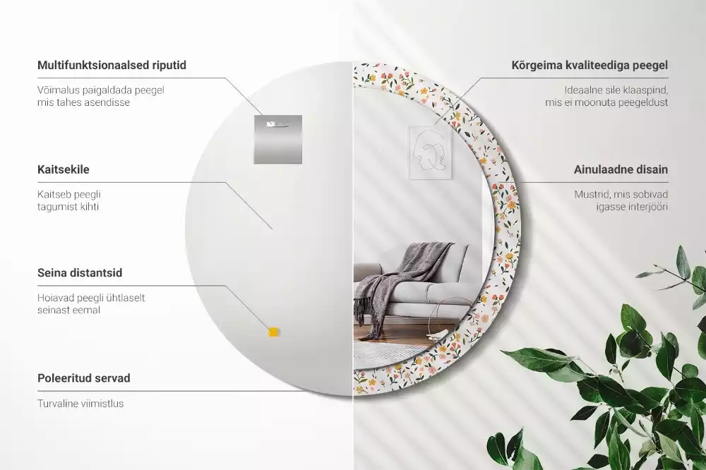 Rund spegel med tryckt ram Små blommor