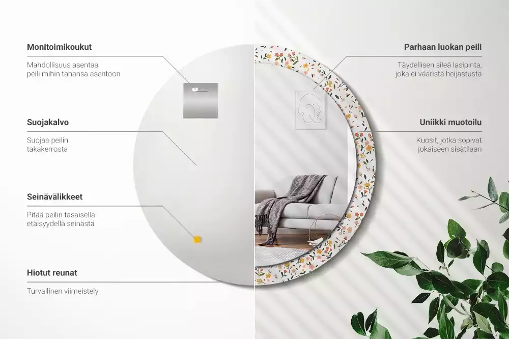 Rund spegel med tryckt ram Små blommor