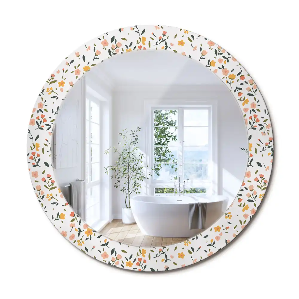 Rund spegel med tryckt ram Små blommor