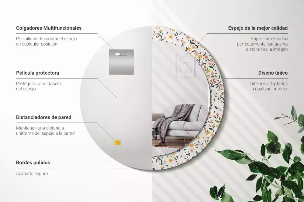 Rund spegel med tryckt ram Små blommor