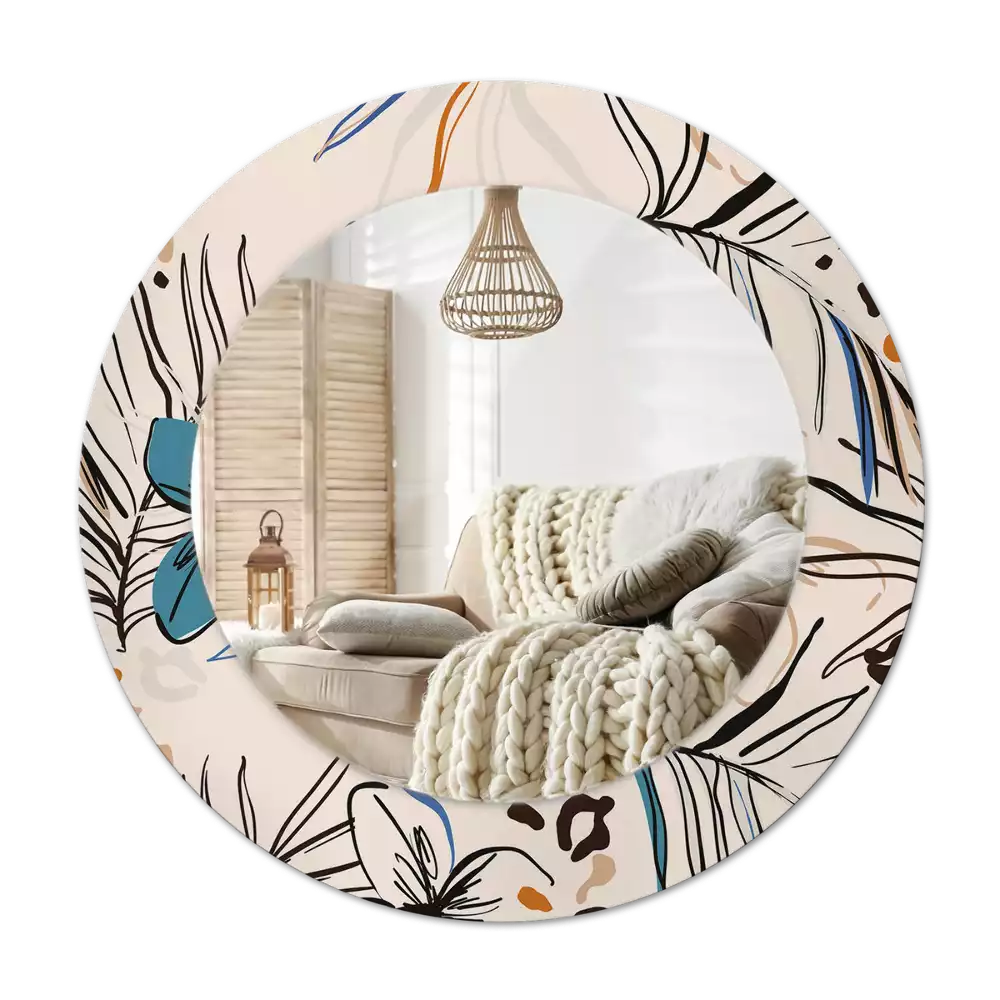 Rund spegel med tryckt Djungelmönster blommor