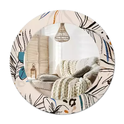 Rund spegel med tryckt Djungelmönster blommor