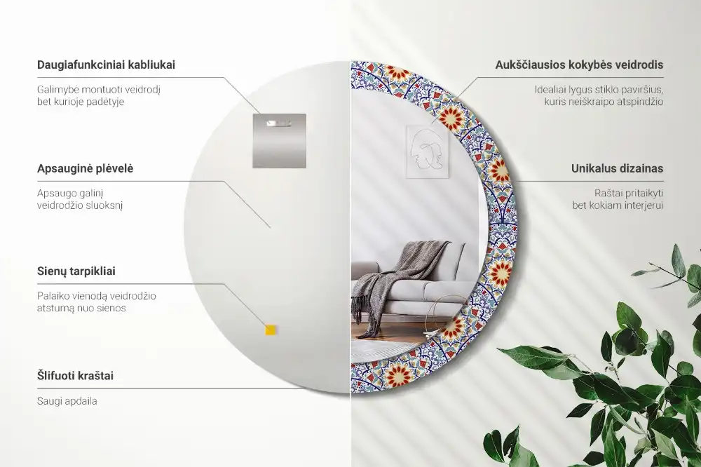 Rund spegel med tryckt Orientalisk komposition