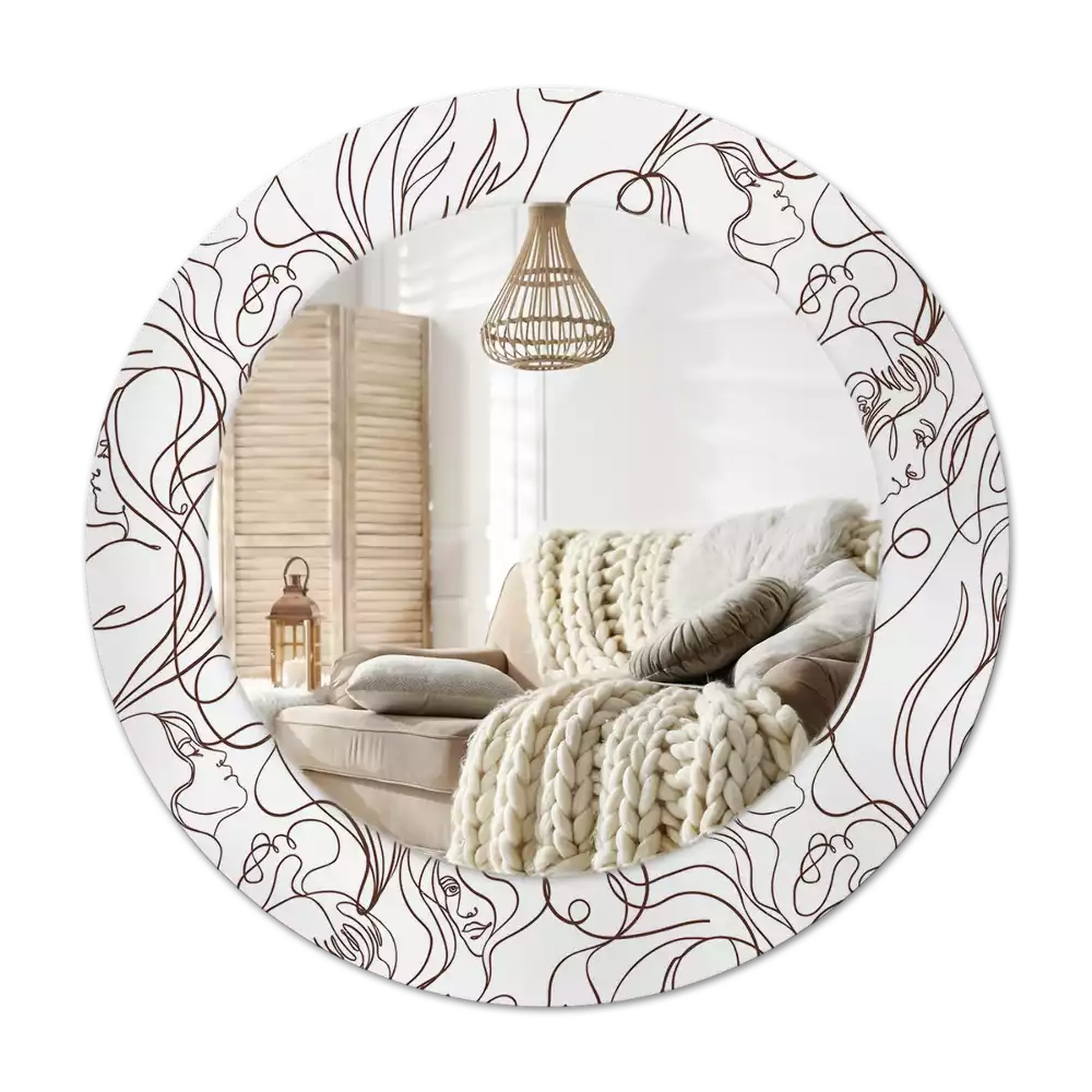 Rond spegel med tryckt ram Ansikten från linjen