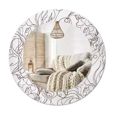 Rond spegel med tryckt ram Ansikten från linjen