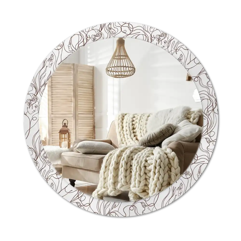 Rund spegel med tryckt ram Ansikten från linjen