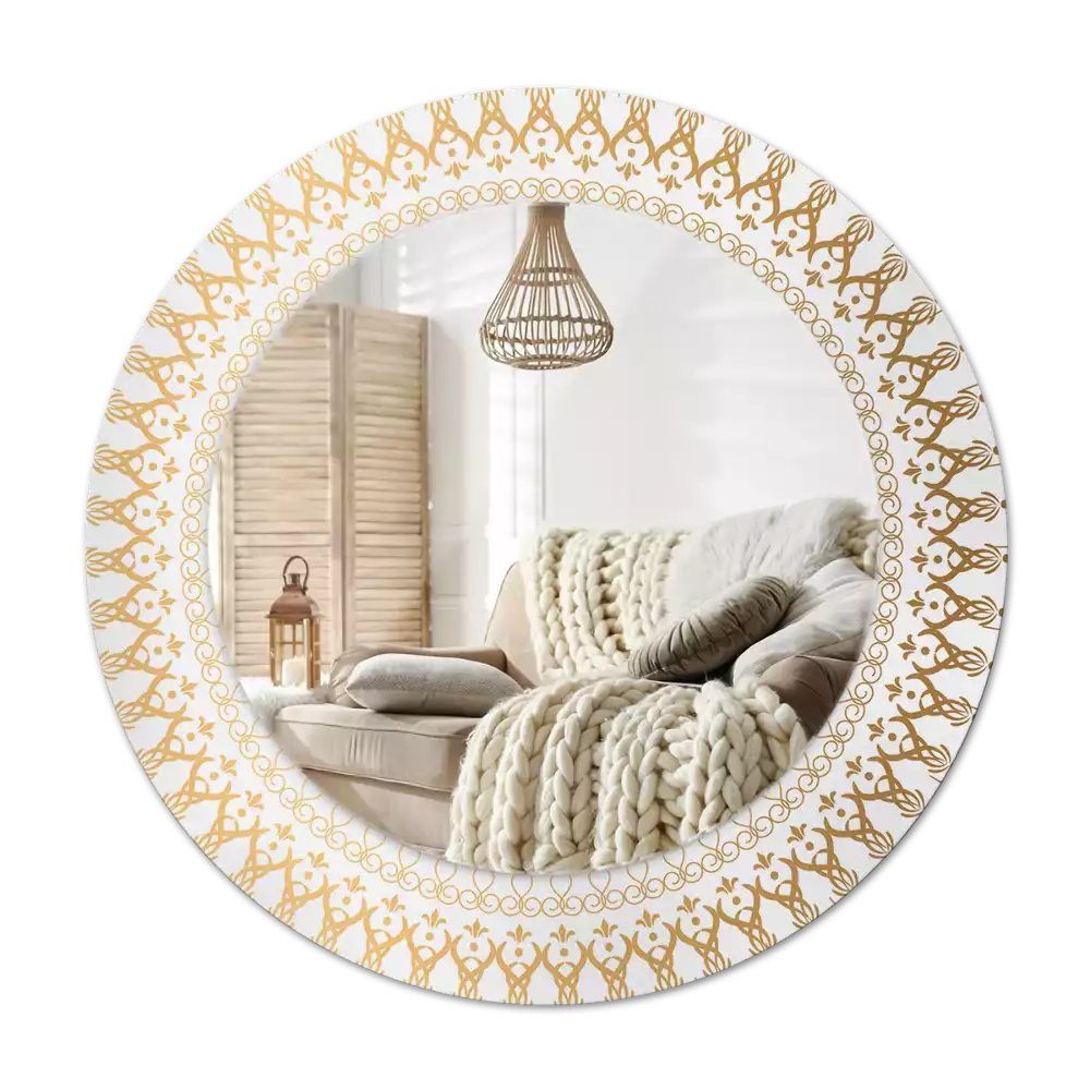 Rund spegel med tryckt Indisk mandala