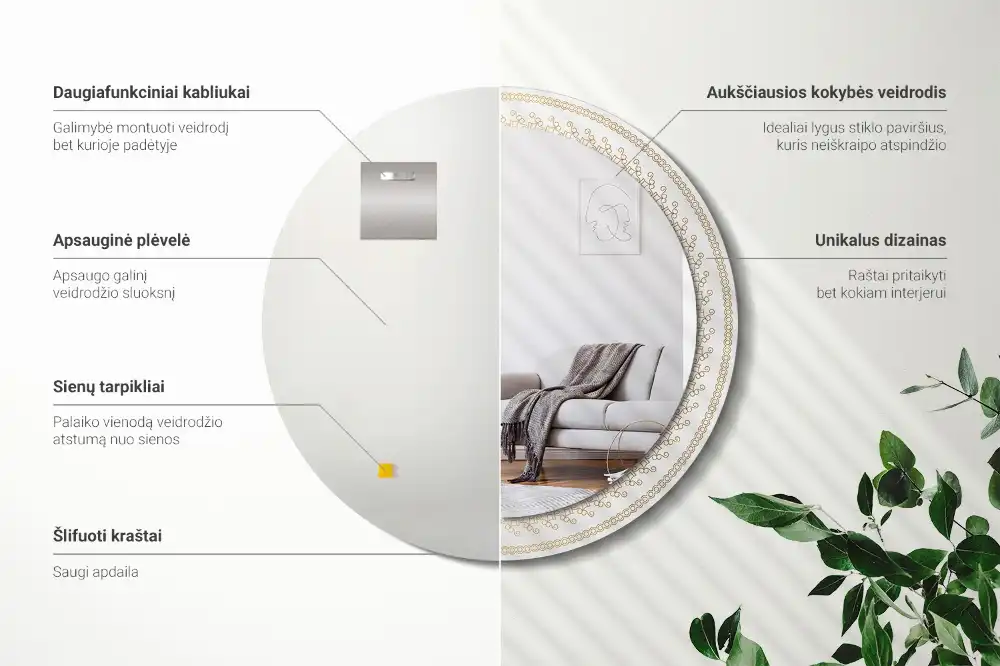 Rund spegel med tryckt Indisk mandala