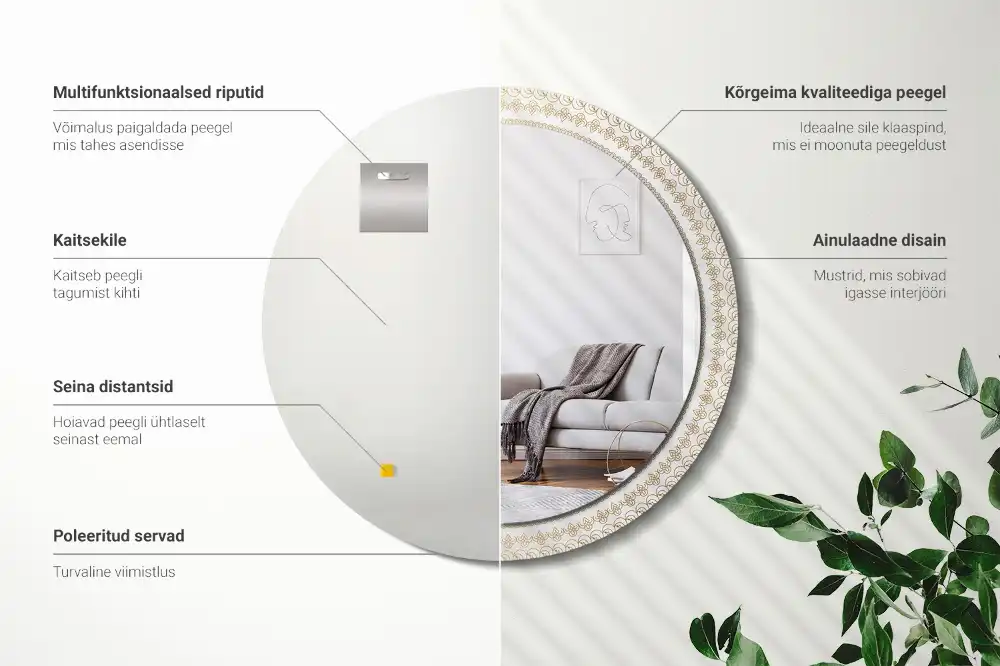 Rund spegel med tryckt Indisk mandala