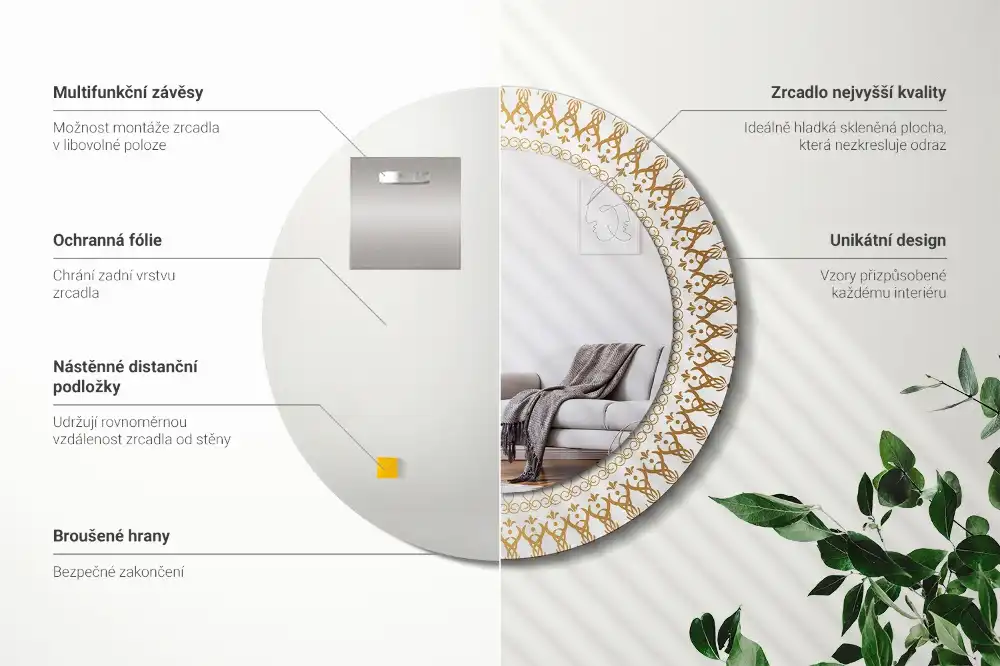 Rund spegel med tryckt Indisk mandala