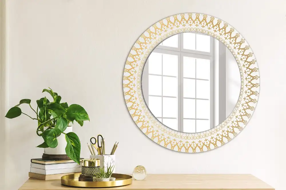 Rund spegel med tryckt Indisk mandala
