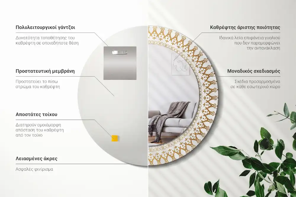 Rund spegel med tryckt Indisk mandala