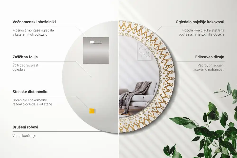 Rund spegel med tryckt Indisk mandala