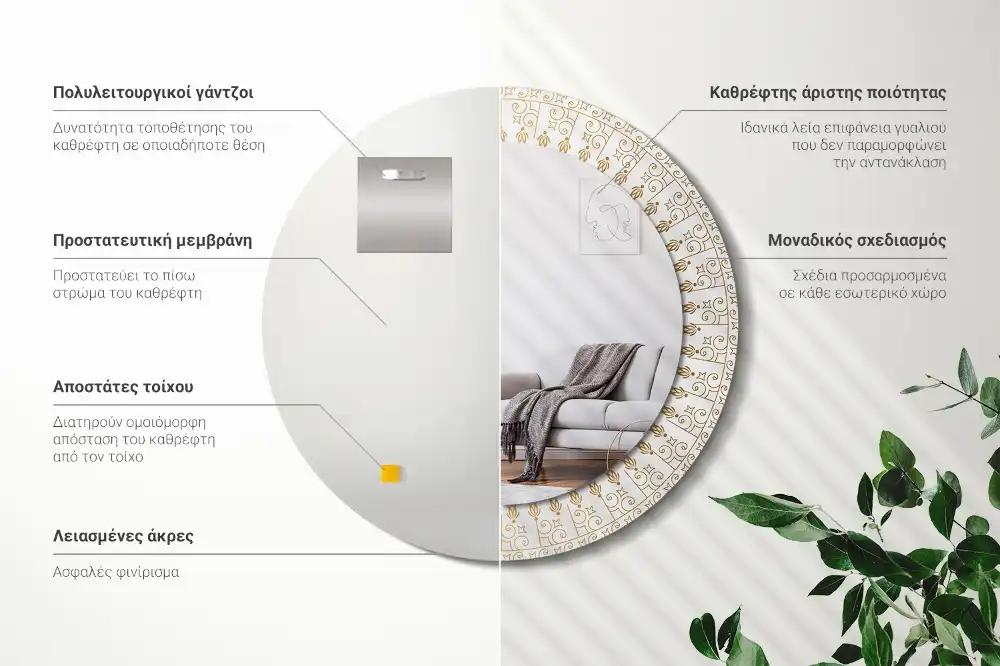 Rund spegel med tryckt Indisk mandala