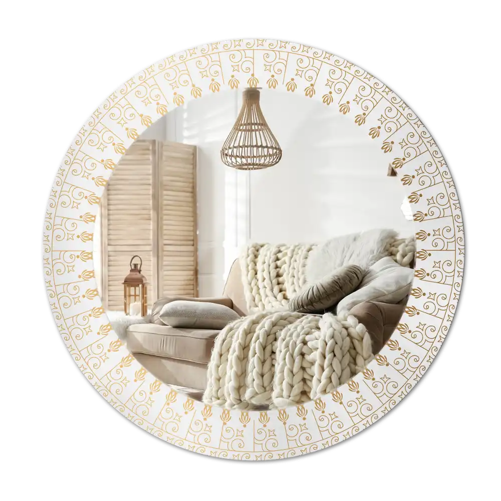 Rund spegel med tryckt Indisk mandala
