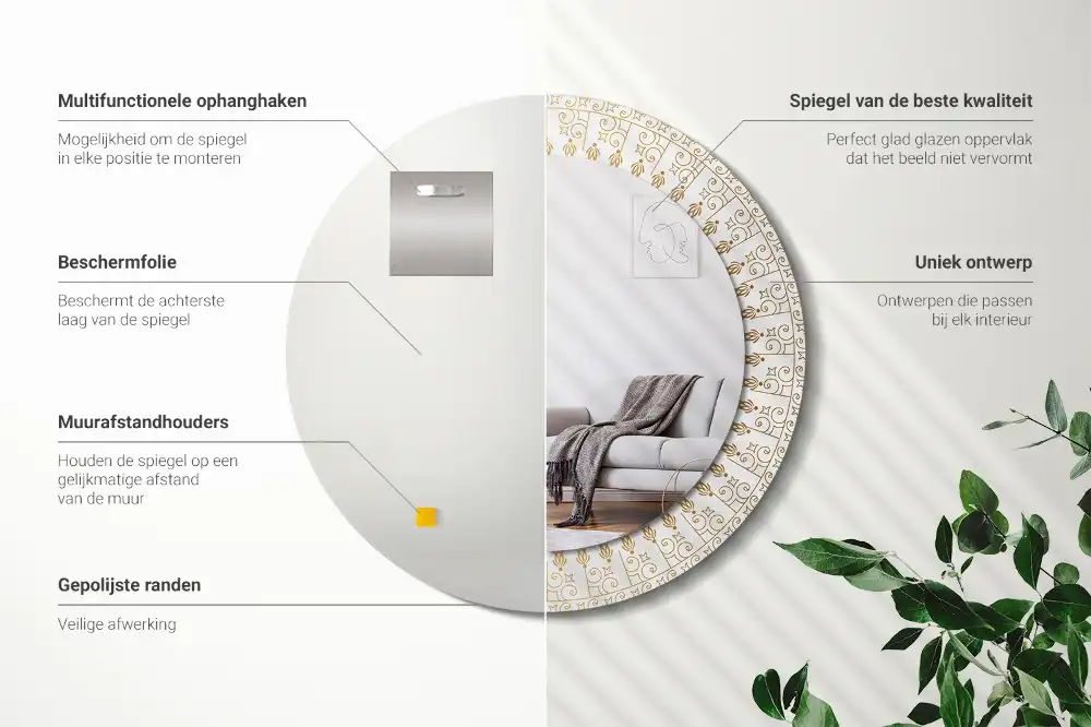 Rund spegel med tryckt Indisk mandala