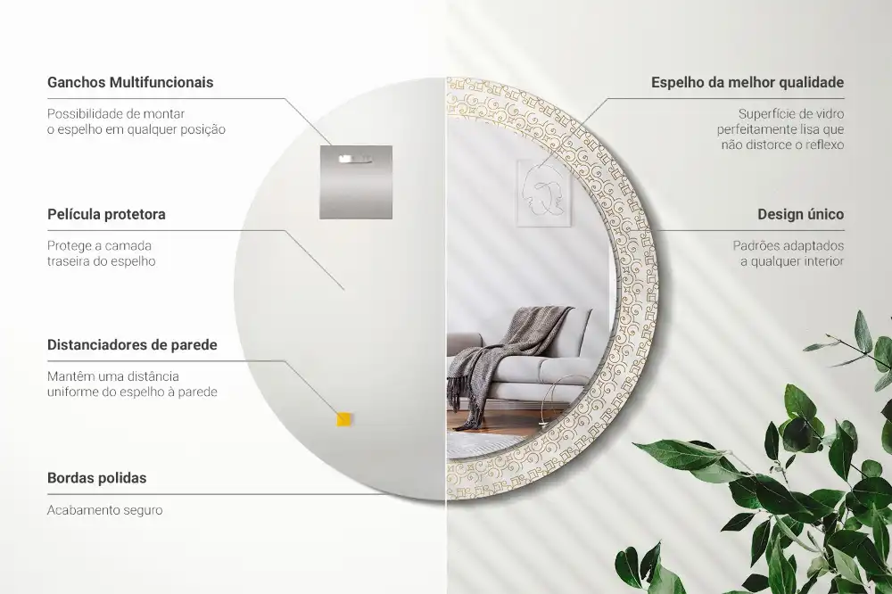 Rund spegel med tryckt Indisk mandala