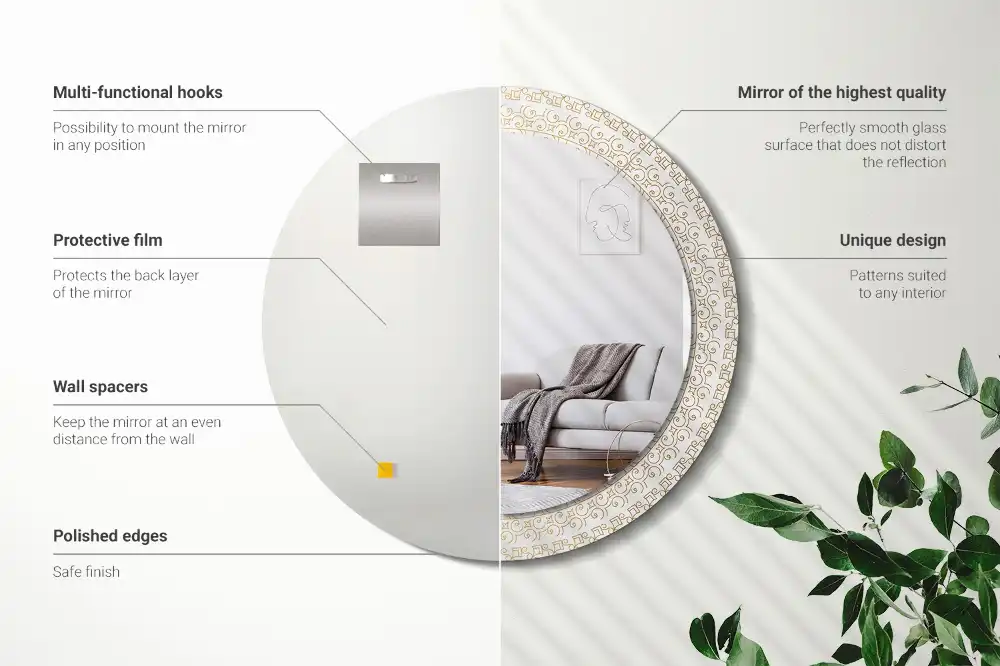 Rund spegel med tryckt Indisk mandala