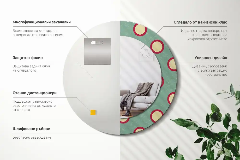 Rund spegel med tryckt ram Punktcirklar