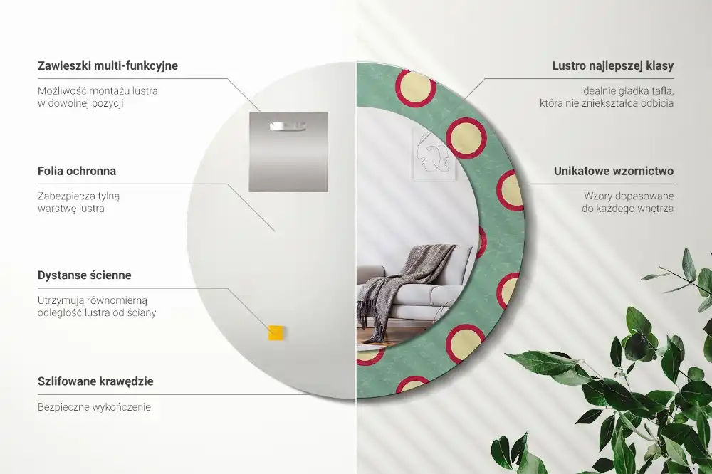 Rund spegel med tryckt ram Punktcirklar