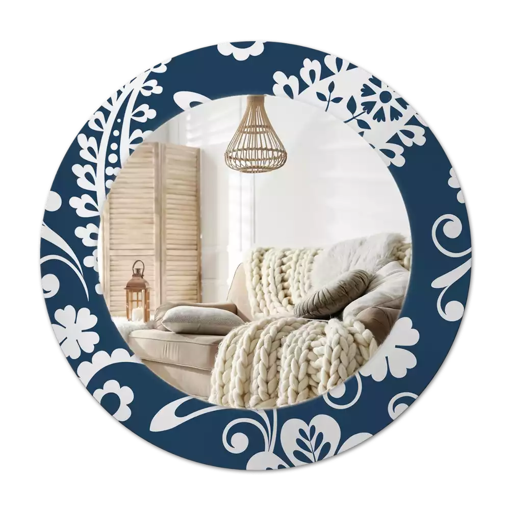 Rond spegel med tryckt ram Paisley komposition