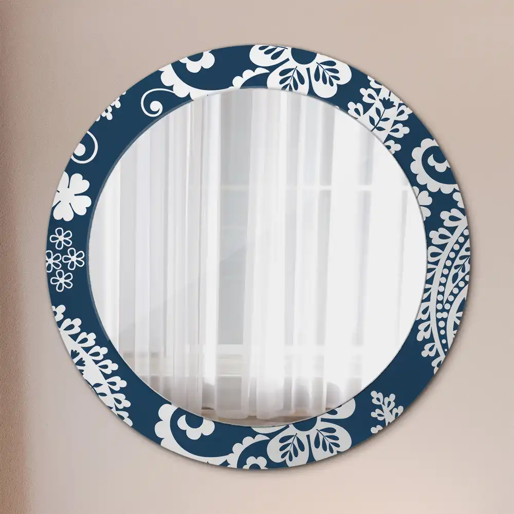 Rund spegel med tryckt ram Paisley komposition
