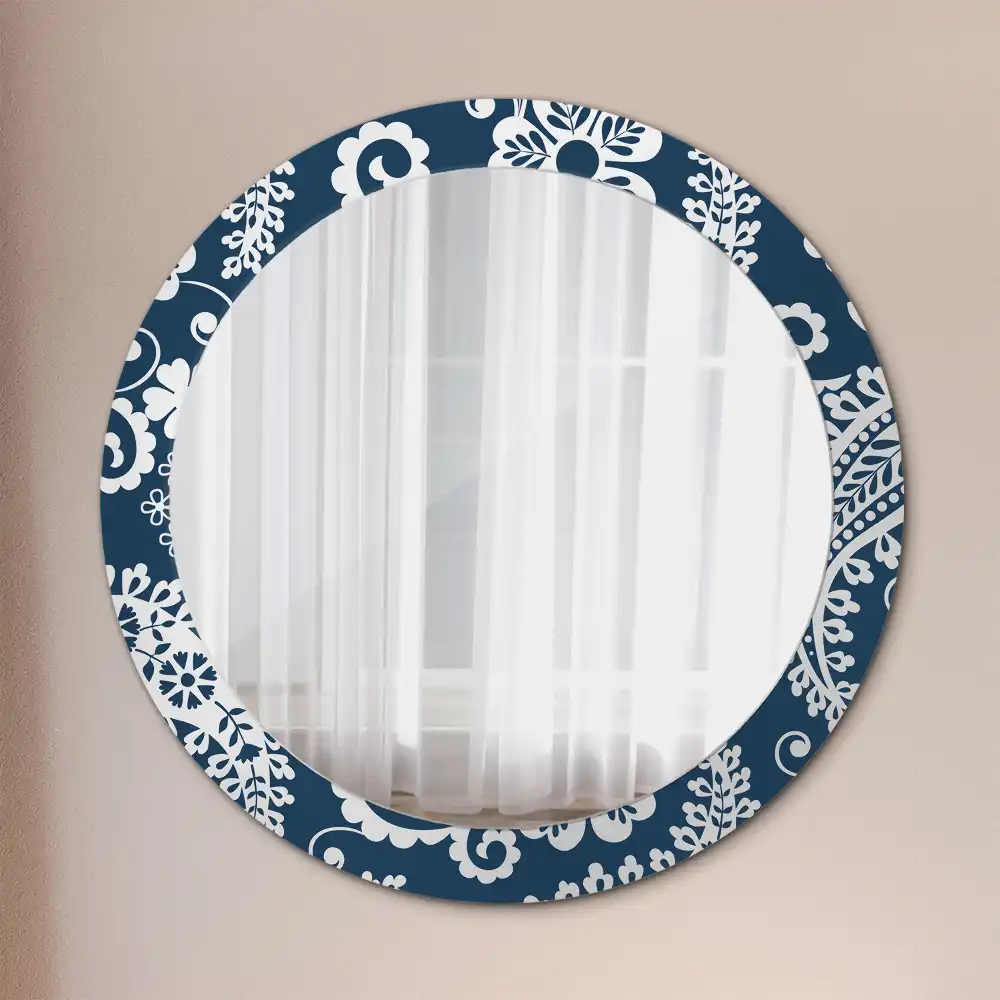 Rund spegel med tryckt ram Paisley komposition