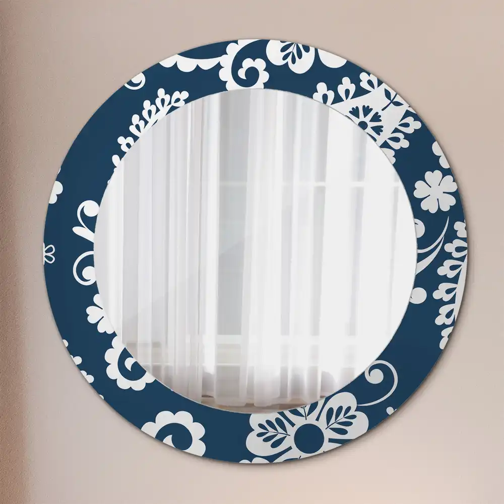 Rund spegel med tryckt ram Paisley komposition