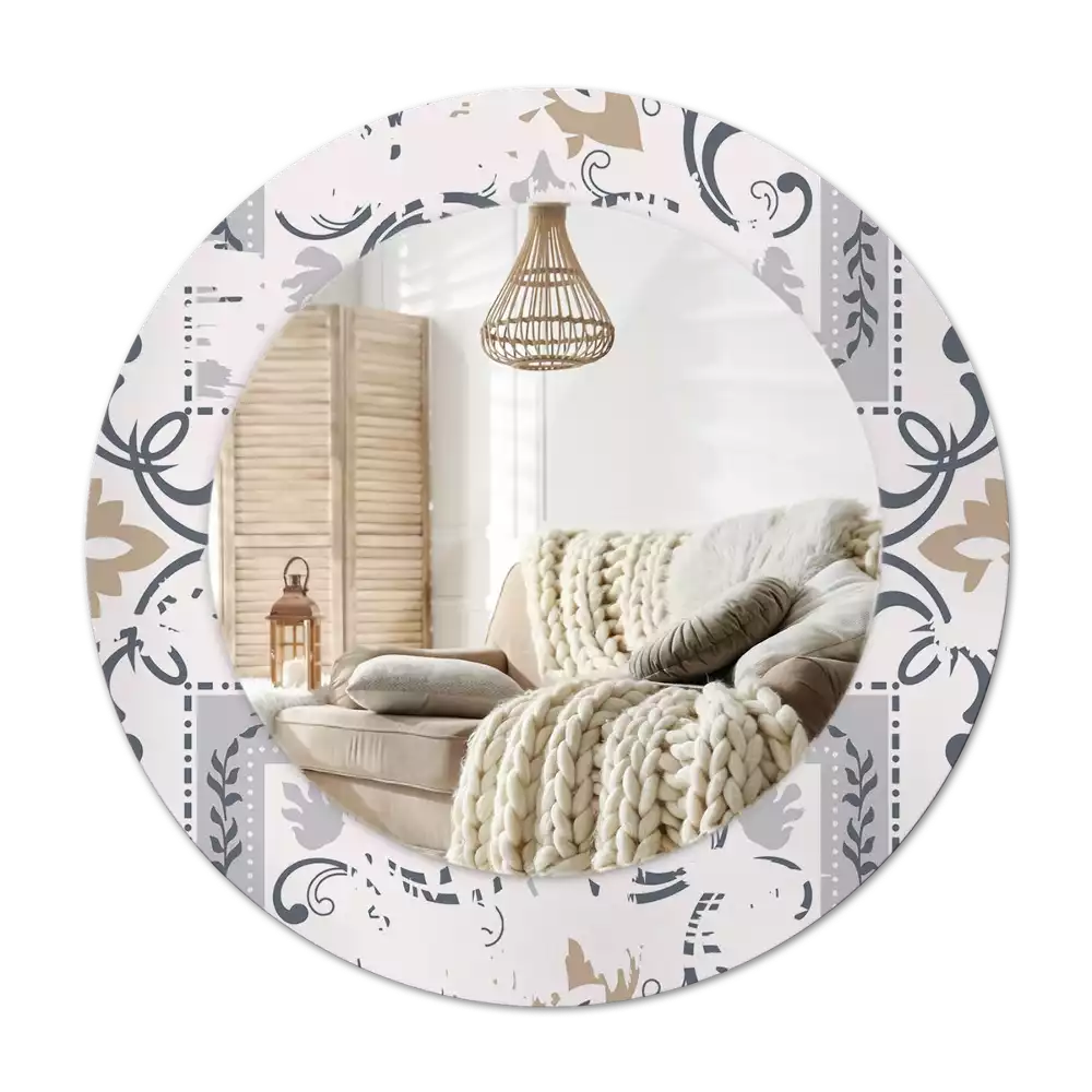 Rund spegel med tryckt Retro kakel