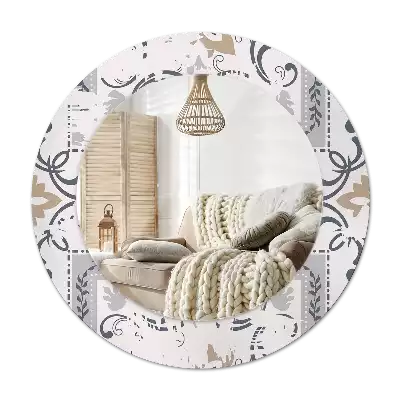 Rund spegel med tryckt Retro kakel