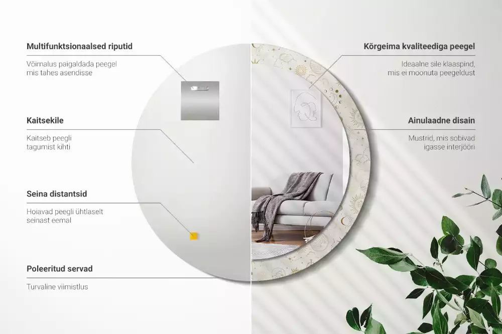 Rund spegel med tryckt ram Mystiskt mönster