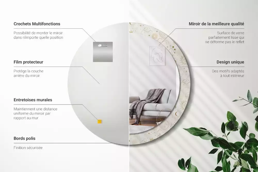 Rund spegel med tryckt ram Mystiskt mönster