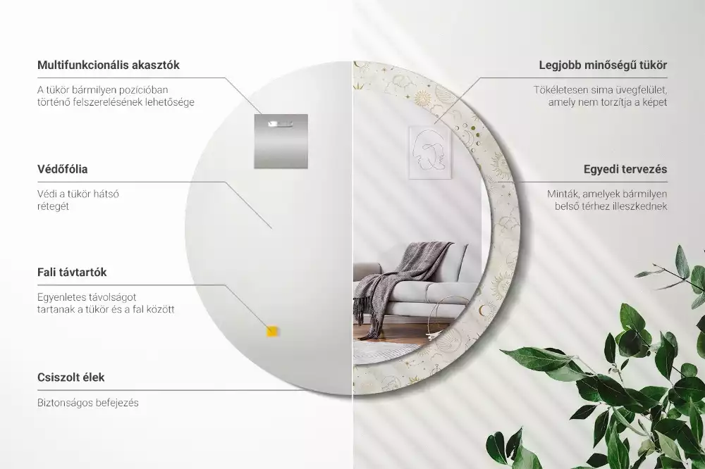 Rund spegel med tryckt ram Mystiskt mönster