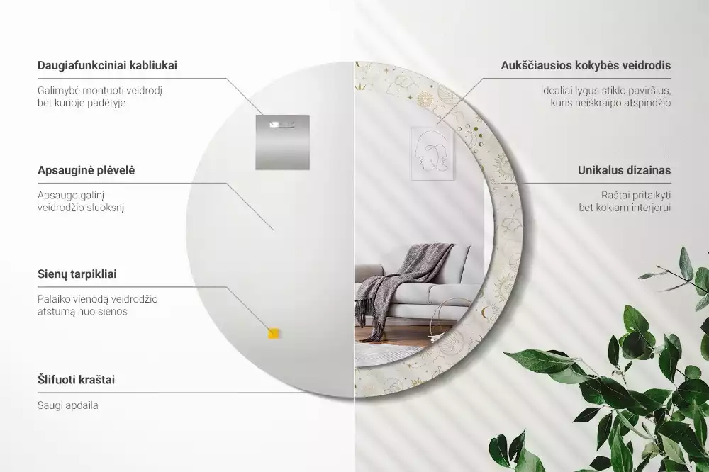 Rund spegel med tryckt ram Mystiskt mönster