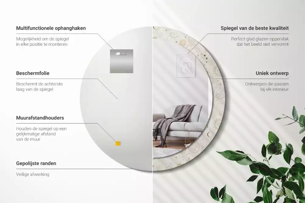 Rund spegel med tryckt ram Mystiskt mönster