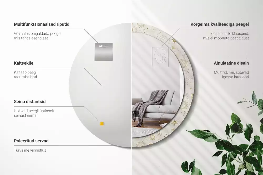 Rund spegel med tryckt ram Mystiskt mönster