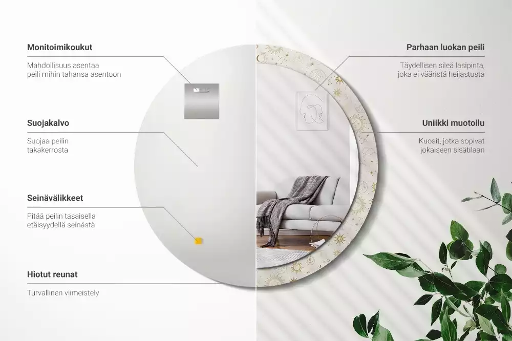 Rund spegel med tryckt ram Mystiskt mönster