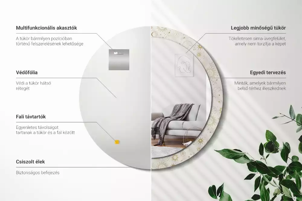 Rund spegel med tryckt ram Mystiskt mönster