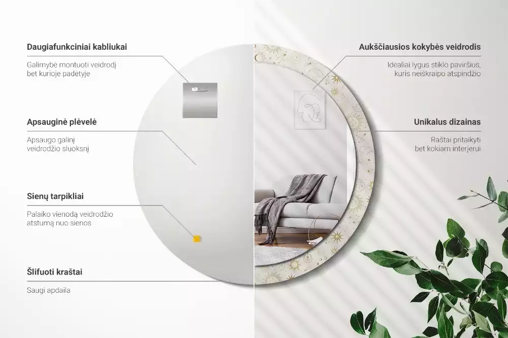 Rund spegel med tryckt ram Mystiskt mönster