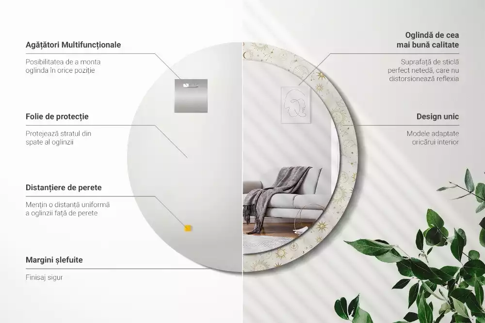 Rund spegel med tryckt ram Mystiskt mönster