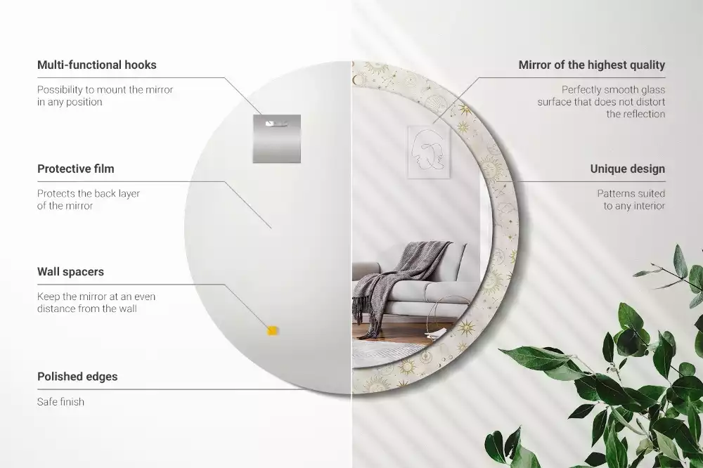 Rund spegel med tryckt ram Mystiskt mönster