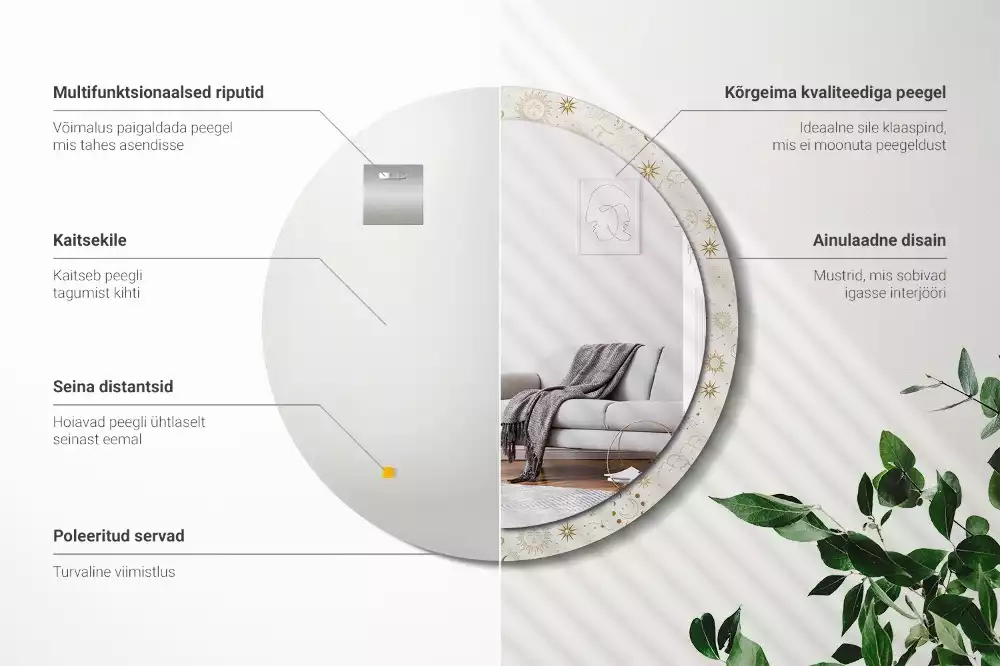 Rund spegel med tryckt ram Mystiskt mönster