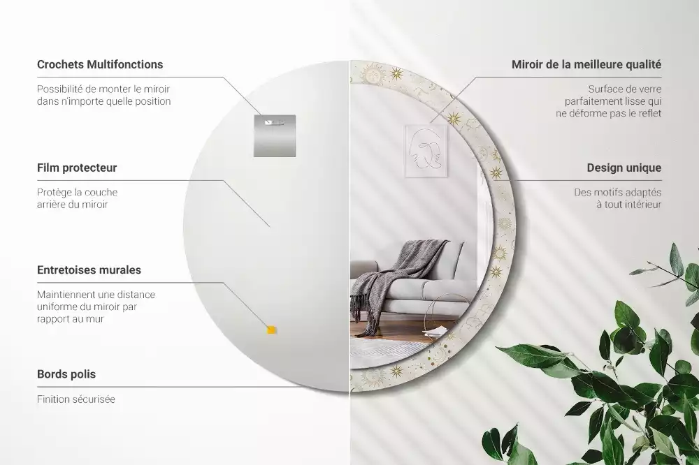 Rund spegel med tryckt ram Mystiskt mönster