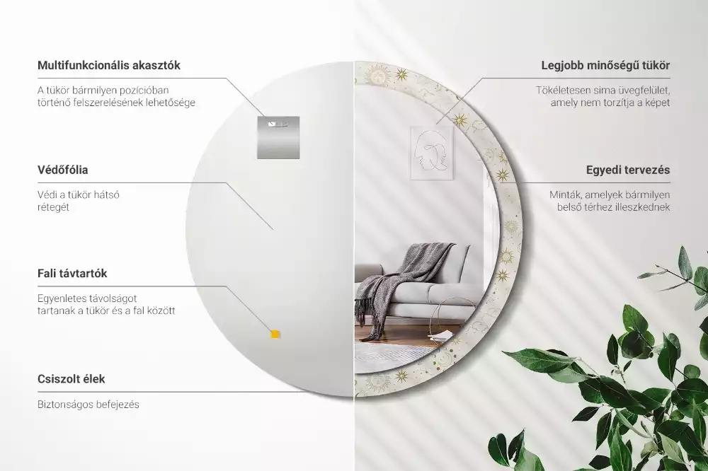 Rund spegel med tryckt ram Mystiskt mönster