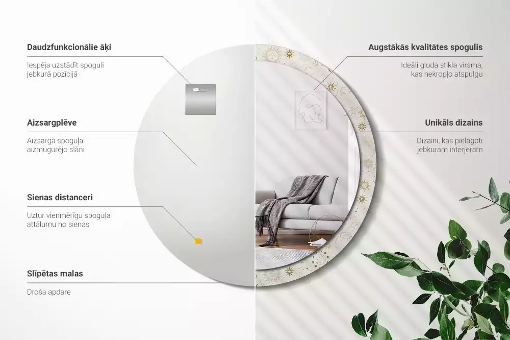 Rund spegel med tryckt ram Mystiskt mönster