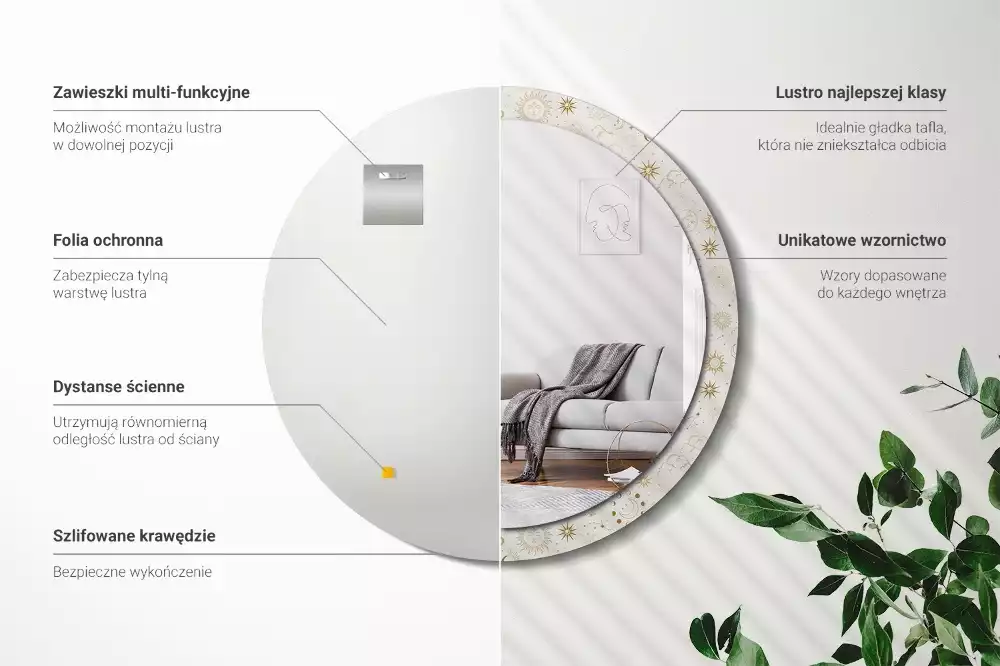 Rund spegel med tryckt ram Mystiskt mönster