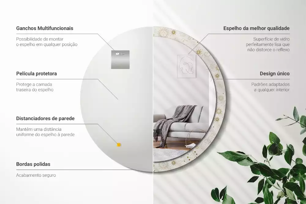 Rund spegel med tryckt ram Mystiskt mönster